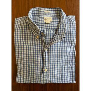 J.Crew Men's Tailored Fit Blue and White Tattersall Plaid Shirt - Size XL